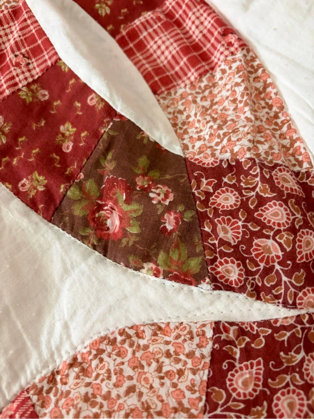 Vintage Wedding Ring Fall Autumn Quilt Floral Backside  + Embroidered